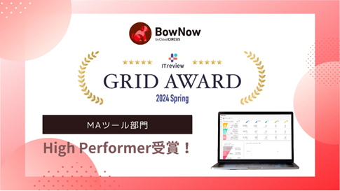 クラウドサーカスのMAツール『BowNow』、「ITreview Grid Award 2024 Spring」の MA部⾨でHigh performerを受賞！