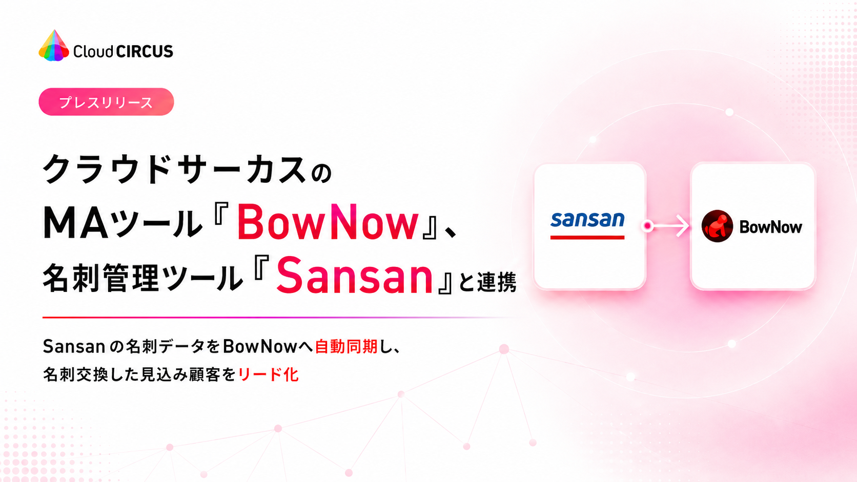 クラウドサーカスのMAツール「BowNow」、名刺管理ツール「Sansan」と連携